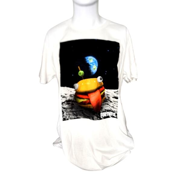 NWT FORTNITE MEN'S "BURGER SPACE" WHITE TEE-SHIRT SIZE LARGE - Picture 1 of 5